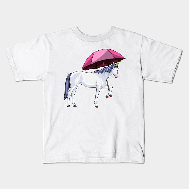 Unicorn with Umbrella Kids T-Shirt by Markus Schnabel